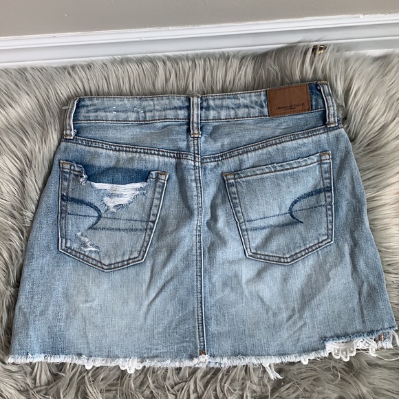 American Eagle Distressed Denim and Lace Mini Skirt - Picture 2 of 9